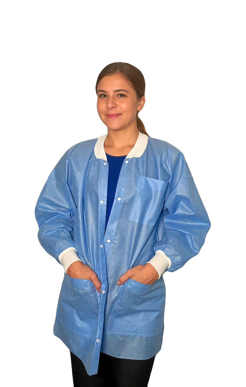 Disposable Lab Jacket | Hip-Length, Knit Collar and Cuffs (30/box)