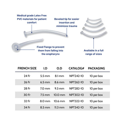 Nasopharyngeal Airway, Non-Adjustable Flange (10 per box)