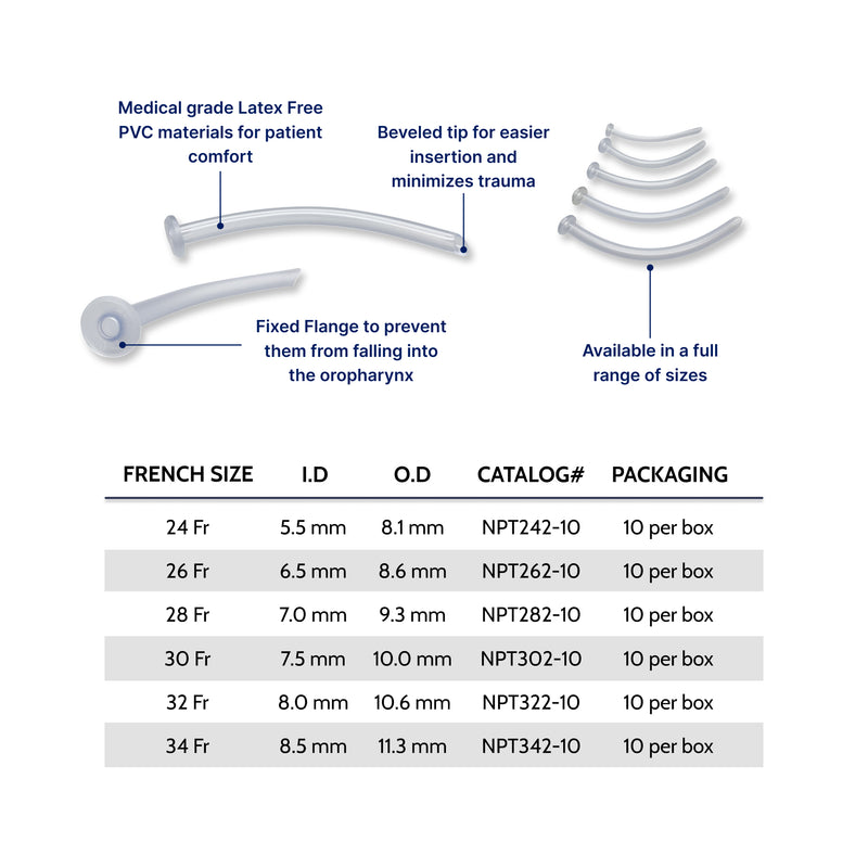 Nasopharyngeal Airway, Non-Adjustable Flange (10 per box)