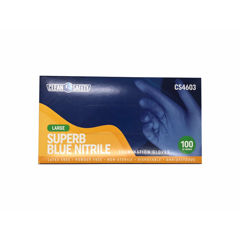 Clean Safety Superb Blue Nitrile Examination Gloves, (100 per Box, 10 Boxes per Case)